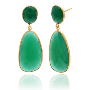 Pendientes Colgantes de Plata de Ley 925 con Hermosa Piedra Preciosa de Ónix Verde, Proveedor y Fabricante de Joyería de Plata Única - Product Image 1