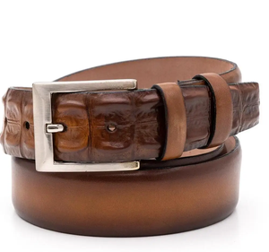 Cinturón de cuero genuino de piel de vaca hecho a mano italiano de alta calidad hebilla de acero Galvaine nueva moda GLVB0013 Aleación de longitud personalizada 3,5 CM - Product Image 1