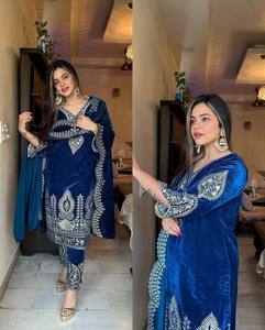 ชุดปาร์ตี้ดีไซเนอร์ดูดี-dupatta และเย็บด้านล่างอย่างเต็มที่ - Product Image 1