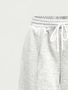 Top Selling Custom <b>Men's</b> Wide Leg Grey Sweatpants Front Pleat Seam Heather Grey Loose Fit <b>Pants</b> <b>White</b> Drawstring Wholesale OEM - Product Image 4