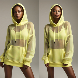 Sweat à capuche de sport Vêtements de fitness Femmes Sweat à capuche d'été à manches longues Workout Gym Cloth Running Sportswear See Through Hoodie - Product Image 2