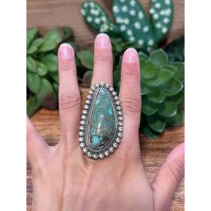 Bague Navajo en turquoise tibétaine et argent sterling, bijou culturel de collection, taille 10.25 - Product Image 2