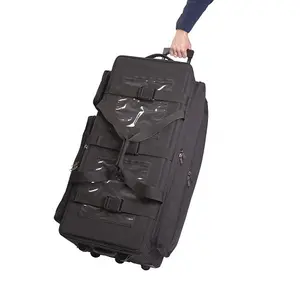 Customized Logo Large Capacity Gym Bag Polyester OEM Wheels Rolling Duffel Bag Wheeled Tactical Suitcase Trolley Bag