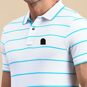 Polo à manches courtes en coton bicolore personnalisé pour homme avec logo brodé et tissu tricoté à motif solide avec col - Product Image 3