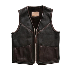 Chaleco de Motocicleta de Cuero para Hombre, Talla Grande, Transpirable, Impermeable, de Manga Larga, Chaleco de Cuero Vacuno de Alta Calidad Resistente al Viento - Product Image 5