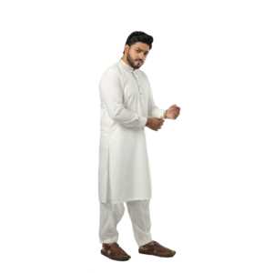E-30 Kurta/Kurti Informal de Corte Holgado para Hombre, Mezcla de Algodón Indio y Pakistaní, Color Blanco Roto - Product Image 5