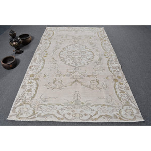 Traditional Beige Vintage Turkish <b>Rug</b> 5.2 X 8.6 ft Patchwork Design Wool Viscose Material Latex Backing for Entryway <b>Bedroom</b> - Product Image 1