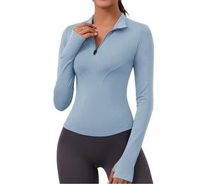 Top para correr con cremallera de cuarto de baño para mujer con logotipo personalizado, ropa de gimnasio OEM, ropa deportiva de manga larga de secado rápido, suministro directo de fábrica - Product Image 1