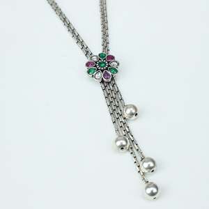 Collier en argent 925 Ayushi avec perles pendantes, motif de chaîne à nœuds floraux - Product Image 4