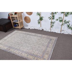 พรมขนาด 4.3x6.6 ฟุต, พรมตุรกีโบราณ, พรมลายดอกไม้สีเบจฟ้า - Product Image 4