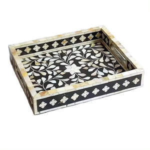 Plateau de service en incrustation d'os indien à motif floral personnalisable à un étage de différentes couleurs pour la cuisine, la maison et le salon. - Product Image 2