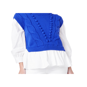 Gilet in Lana Blu Cobalto con Lavorazione a Maglia Intrecciata per Abbigliamento Esterno, Produzione Inglese - Product Image 2