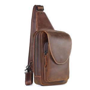 Sacs à bandoulière unisexes de haute qualité en cuir véritable, antivol, avec panneau solaire, fermeture éclair, petit sac à bandoulière, sac de poitrine, sac de téléphone portable - Product Image 1