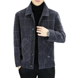 Veste d'hiver en laine à col pour hommes, manteau de costume coupe ajustée à la mode, veste coréenne décontractée à carreaux avec plusieurs poches, vestes pour hommes, vente en gros - Product Image 2