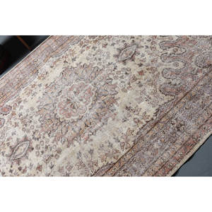 Alfombra turca vintage clásica, beige, marrón, 5,8x6,4 pies, material de lana de área grande, patrón de retazos para dormitorio, pasillo, látex lateral - Product Image 5