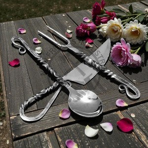 Juego de Cubiertos de Mesa, Forjados a Mano, con Mango Doble Trenzado, Pulido Espejo, Acero Inoxidable de Grado Alimenticio, Juego de Cubiertos Medievales para Comedor - Product Image 4