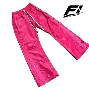 Custom Breathable Nylon Wide Leg men's pants <b>Waterproof</b> Side Snap Button Lightweight Summer Casual Drawstring Fashion <b>Trousers</b> - Product Image 1
