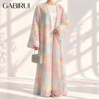 Ensemble 2 pièces de mode modeste : Kimono de luxe perlé et Abaya ouverte brodée colorée avec sous-robe – Robe musulmane tendance pour l'Aïd MSL883