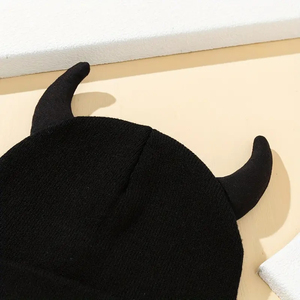 Horn Shape Acrylic Beanies for Men Soft High Quality Solid Color <b>Winter</b> <b>Hat</b> Knitted Designer Logo Plush Style Outdoor Ski Use - Product Image 3