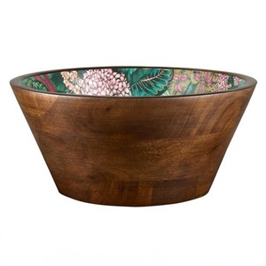 Ensaladera de madera decorativa esmaltada de dos tonos pequeña, cuenco de madera de mango con diseño impreso personalizable para uso multiusos - Product Image 5