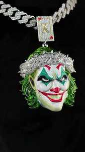 Fiesta de Halloween 3D Joker cara para Moissanite Baguette corte diamante con esmalte colgante 925 Plata joyería fina colgantes y dijes - Product Image 3