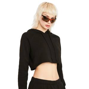 Sudadera con capucha recortada de manga larga suelta para mujer, Top corto de algodón sólido con opción de logotipo personalizado multidiseño - Product Image 5