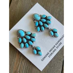 Renelle Perry Kingman Turquoise & Sterling <b>Silver</b> Cluster <b>Dangle</b> Drop <b>Earrings</b> - Product Image 2