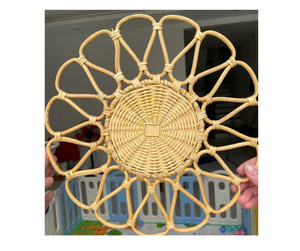 Plato de mimbre tejido Natural hecho a mano redondo rústico Eco cesta bandeja manteles decorativos para el hogar cocina mesa de comedor - Product Image 3
