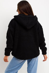 La Sudadera con capucha de lana de peluche para mujer más vendida, cuello de media cremallera negro personalizado, entrenamiento, estampado, bordado, otoño - Product Image 6