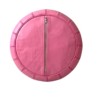 Pink Modern Moroccan <b>Leather</b> <b>Pouf</b> Ottoman Removable Cover Stitched Floor Seat Cushion Home Stool Living Room Bedroom MA Origin - Product Image 2