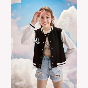 Chaqueta Varsity Casual para Mujer, Chaqueta Letterman de Lana a la Moda con Mangas Estampadas, Tallas Grandes, Personalizable - Product Image 1