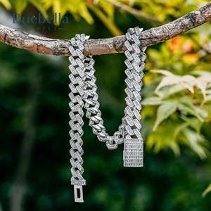 Collier Chaîne Cubaine Homme Argent 925 Plaqué Or 14K Moissanite Diamant Baguette G-Link 14mm - Product Image 5
