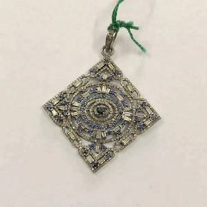 Zafiro azul Diseñador Natural Pave Diamond Charm 925 Sterling Silver IGI Certified Jewelry - Product Image 1