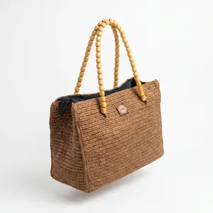 Bolsa de Mano Casual de Yute Tejida a Mano con Cierre de Cremallera y Dos Asas para el Trabajo, la Escuela, Compras y el Supermercado - Product Image 1