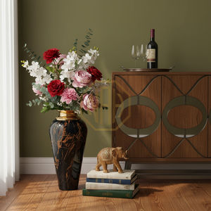 Florero de Piso Metálico, Estilo Diseñador, Impresión de Mármol Negro Esmaltado, Decoración Elegante para el Hogar y Bodas, Suministro al por Mayor - Product Image 2