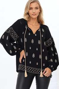 Blusas de algodón tejidas bordadas ucranianas tradicionales Tops bohemios mexicanos Túnica de manga de campana Bohemia Verano Invierno - Product Image 4