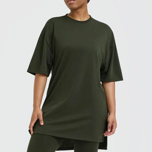 Custom Drop Shoulder T-Shirt For Adults Women Streetwear Cotton Made <b>Plain</b> Color Women Oversized T Shirts - Product Image 1