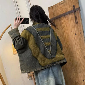 Printemps Automne Nouveaux Arts Style Femmes Manches Col Roulé Pulls Coton Denim Vintage Patchwork Lâche À Capuche Manteau - Product Image 4