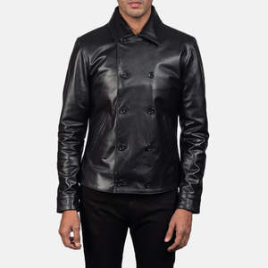 Elegante Abrigo de Cuero Negro Estilo Gabardina con Capucha, Cuello de Punto, Relleno de Lana y Cinturón con Botones para Otoño - Product Image 1
