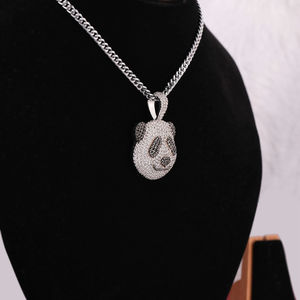 925 Sterling Silver Panda Design Glacé Diamant Pendentif Vintage Style Bijoux pour Enfants pour Fête De Mariage ou Cadeau - Product Image 4