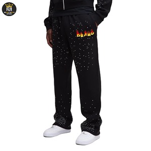 Pantalon décontracté léger et confortable pour homme avec strass, coupe ajustée, logo personnalisé, 100 % coton pour les vêtements de marque - Product Image 1