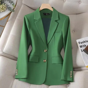 Nouvelle Veste Blazer Femme Printemps 2025 à Double Boutonnage Manches Courtes Unie Boutonnée Tissée Noire pour Tenue de Travail Formelle - Product Image 4