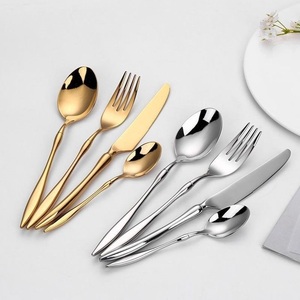 Couverts de luxe pour restaurant de mariage, polonais doré, argenterie moderne, fourchette, couteau et cuillère Ensemble de couverts en acier inoxydable et or - Product Image 2