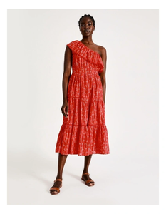 Vestido de Verano 2025 Ecológico Vintage de Algodón Casual con Hombro Descubierto, Falda con Volantes y Detalle de Fruncido en el Escote - Product Image 3