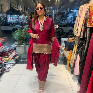 Ensemble Kurti Farshi en soie Fendy de haute qualité avec broderie détaillée et travail de sequins, et dupatta – Tenue prête-à-porter haut de gamme - Product Image 1