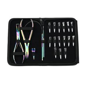 Kit d'outils pour extensions de cheveux avec anneau de séparation des cheveux et pinces à bec de canard, outil de retrait des micro-perles et pince à sertir plate, crochet en boucle antidérapant - Product Image 1