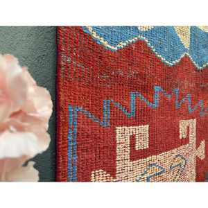 Vintage <b>Runner</b> Rug 2.7x9.7 ft, Turkish Herki <b>Red</b> Abstract Wool Rug - Product Image 3