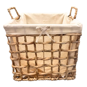 Panier de rangement rond en bambou de rotin jonc de mer rustique avec poignées et doublure en coton décor à la maison - Product Image 1