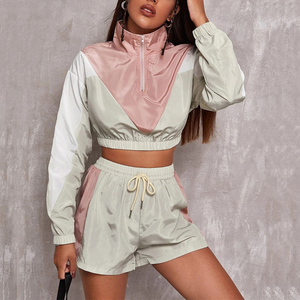 Conjunto de chándal de nailon personalizado OEM de alta calidad deportivo con media cremallera para mujer, conjunto cortavientos con patrón sólido, decoración con cremallera, MOQ 2 uds. - Product Image 4