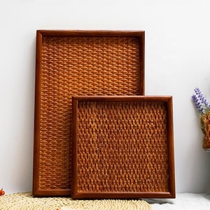 Plateau de service en rotin écologique personnalisé, plateau tissé en bois, assiette carrée plate pour la restauration, les restaurants et la maison - Product Image 2